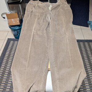 Franco Tassi Men Wide Corduroy Pants Measured Size 36x33 Khaki Pleated Front Vtg